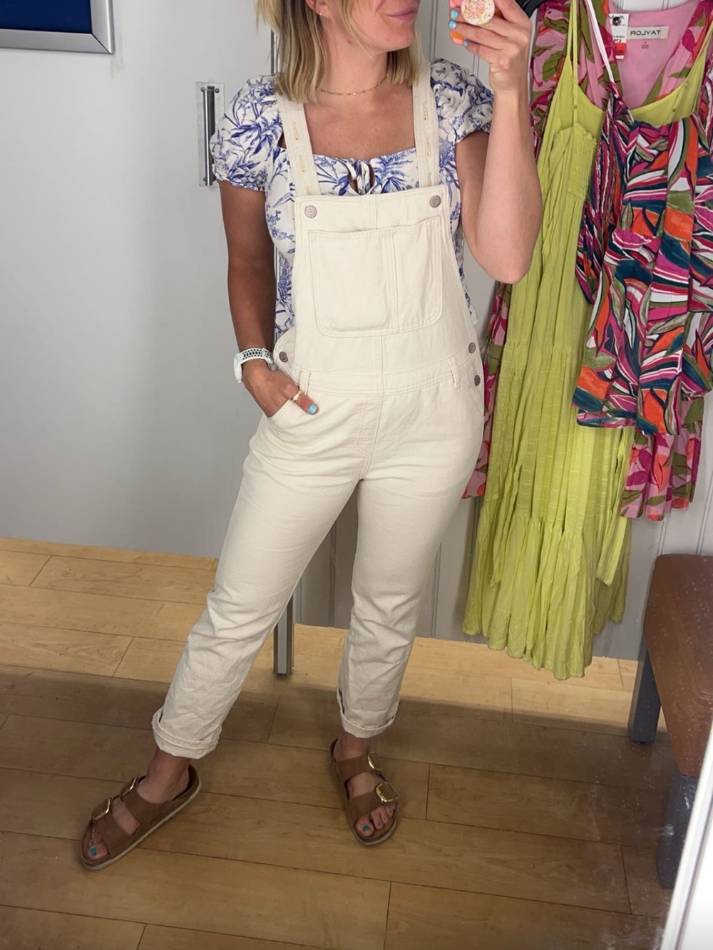 Old Navy Cream Denim Overalls - Casual Straight Leg